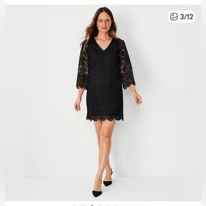 Ann Taylor Black Crochet Detail Dress with scalopped Hem